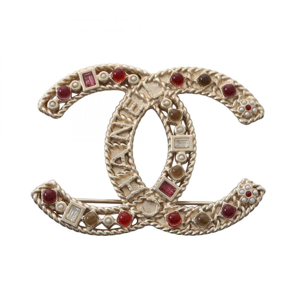 CHANEL Black Pearl Logo Brooch